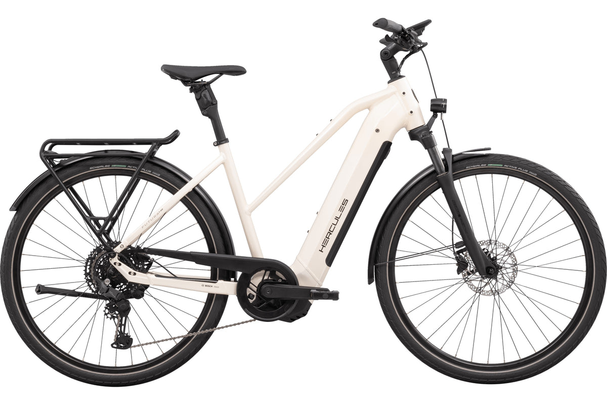 Hercules Futura I-10 LTD Trapez – E-Trekkingbike, Bosch Performance Line CX, 800 Wh, Pearlwhite-glossy
