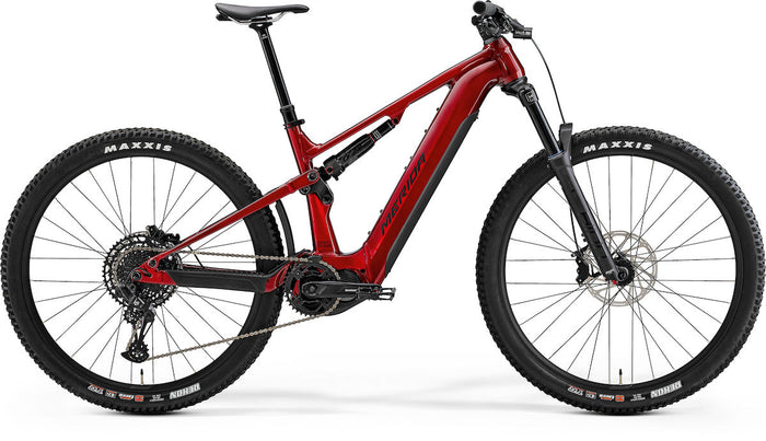 MERIDA eONE-FORTY 675 IV1 – E-MTB Fully, Shimano EP801, 750 Wh, Erdbeer-Rot/Schwarz