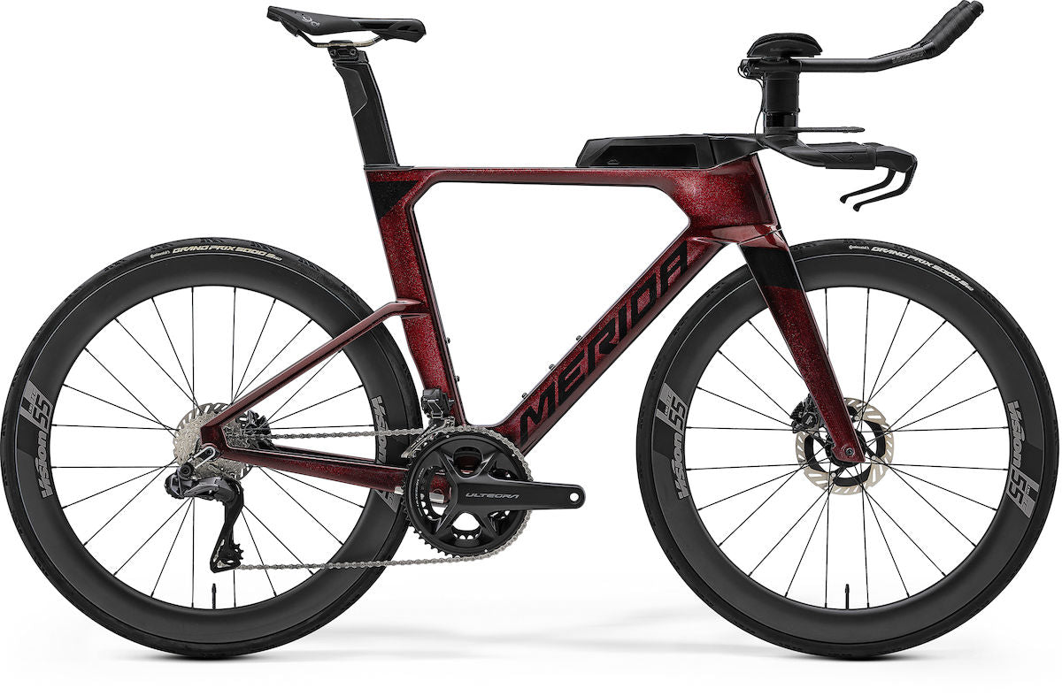MERIDA TIME WARP TRI Limited IV1 – Triathlon-/Zeitfahrrad, Carbon, Shimano Ultegra Di2, Burgundy Red (Black)