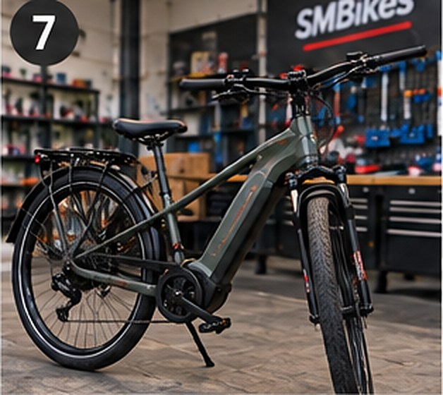 E-Bike mit seitlich gedrehtem Lenker für den Versand vorbereitet