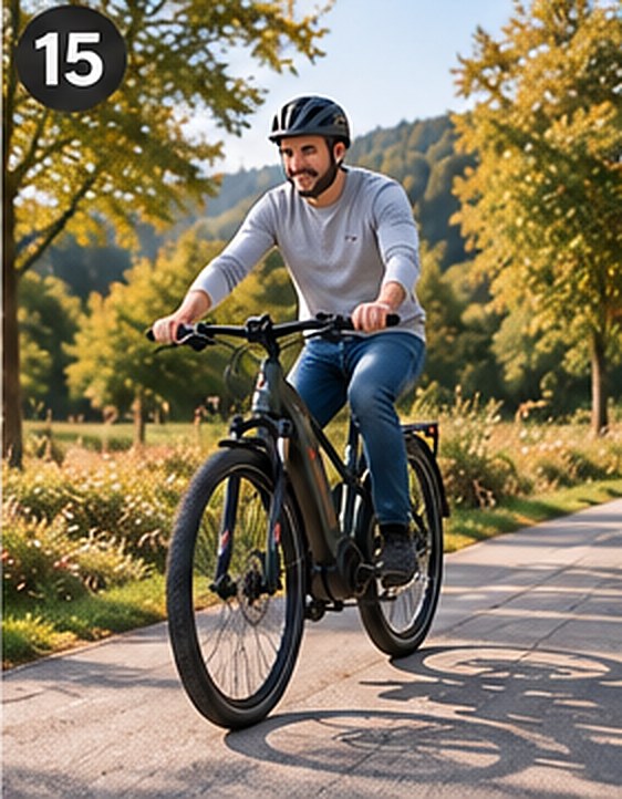Glücklicher Kunde bei der ersten Fahrt mit seinem neuen E-Bike